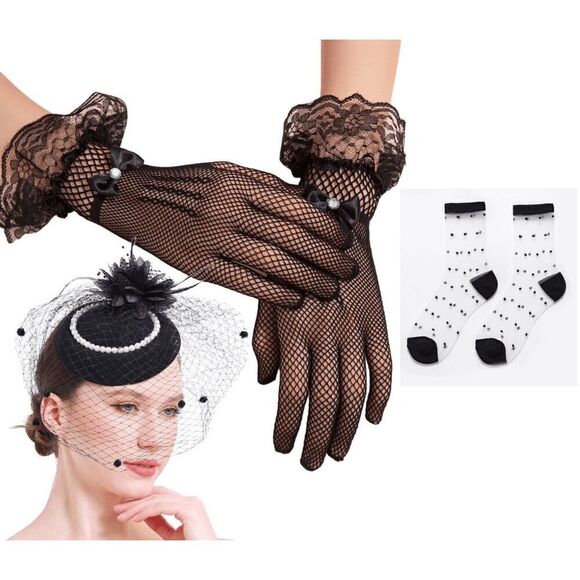 🖤 3PCS Pinup Retro Vintage Classy 1950s Halloween Black Accessories Set NEW - Picture 2 of 15